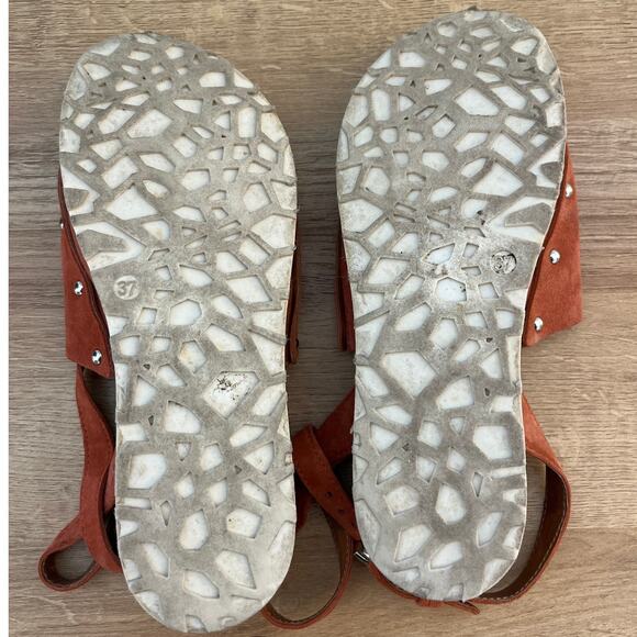 Miz Mooz Stella Platform Rust Brown Suede Leather Sandal Size 37 /US 6.5-7 Boho - Picture 8 of 8